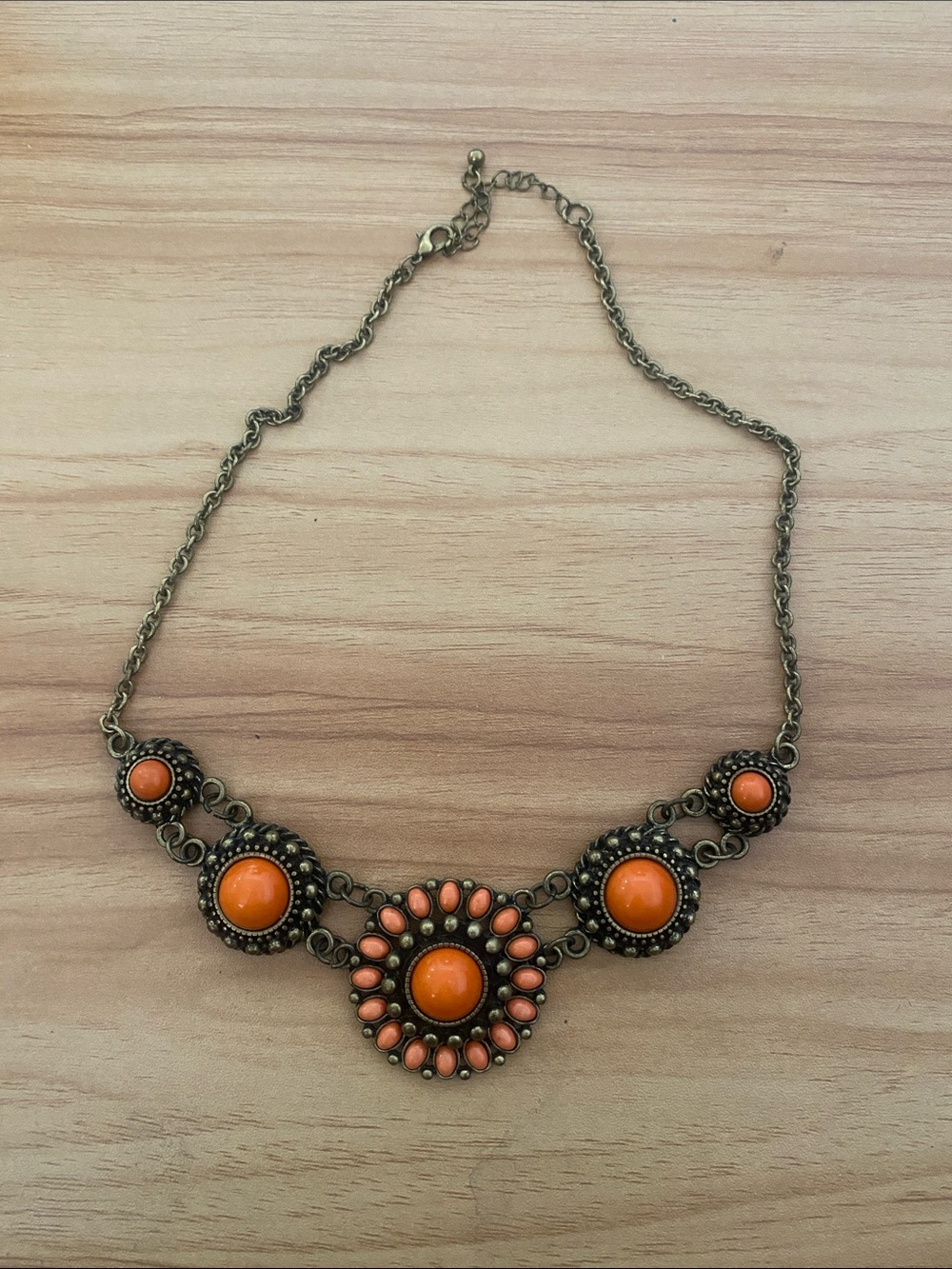 Vintage-Style Orange Statement Necklace - Unbranded